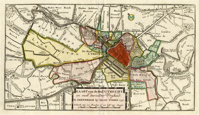 214025 Kaart van het grondgebied van de stadsvrijheid van de stad Utrecht met directe omgeving; met wegen, watergangen ...